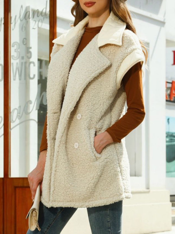 Split-Joint Velvet Loose Sleeveless Lapel Vest Top