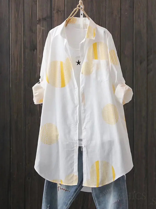 Polka Dot Printed Long Sleeves Loose Lapel Shirts Tops