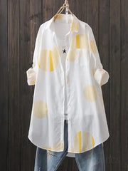 Polka Dot Printed Long Sleeves Loose Lapel Shirts Tops