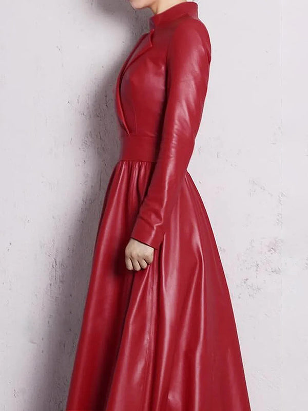 Hollow Solid Color Long Sleeves High-Neck Maxi Dresses
