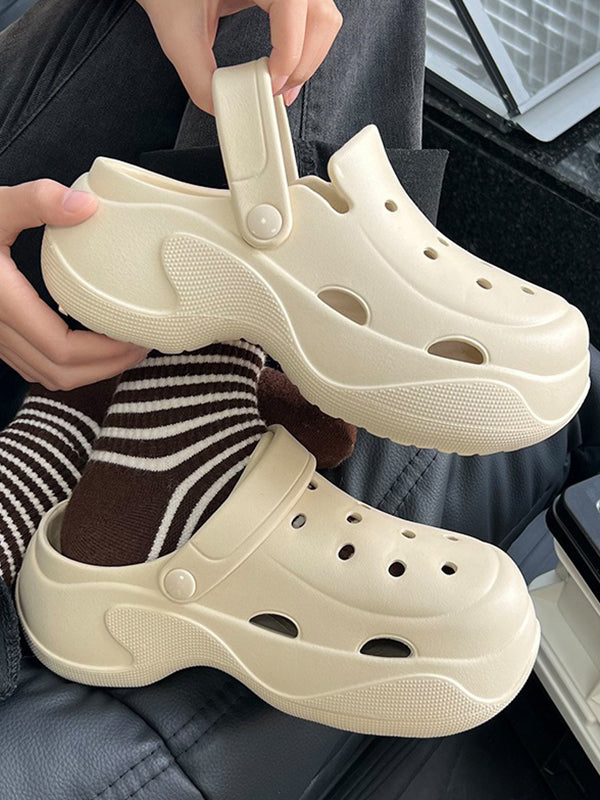 Hollow Round-Toe Solid Color Slippers Sandals Crocs