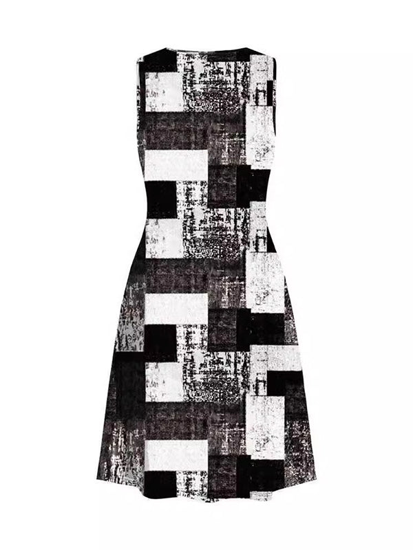 Plaid Sleeveless Round-Neck Mini Dresses