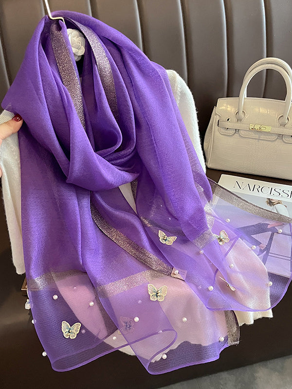 Applique Butterfly Shape Beaded Keep Warm Scarf