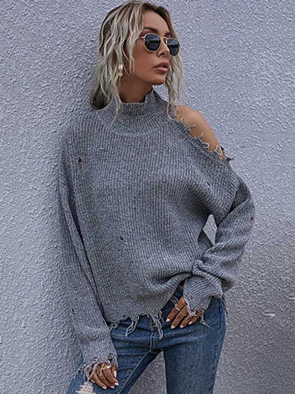Urban Knitting Loose Hollow High-Neck Sweater