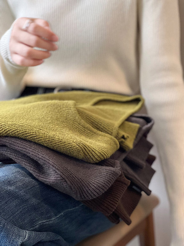 Urban Skinny Long Sleeves Elasticity Solid Color V-Neck Sweater Tops Pullovers