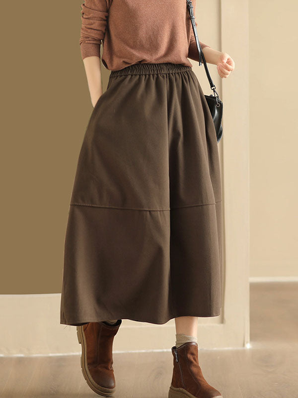 Elasticity Pockets Solid Color A-Line Loose Skirts Bottoms
