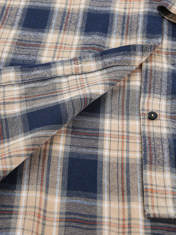Plaid Split-Joint Long Sleeves Loose Lapel Blouses