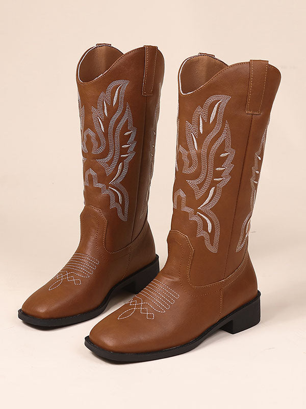 Embroidered Round-Toe Split-Joint Chelsea Boots Boots