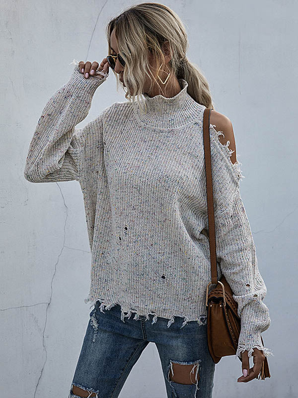 Urban Knitting Loose Hollow High-Neck Sweater