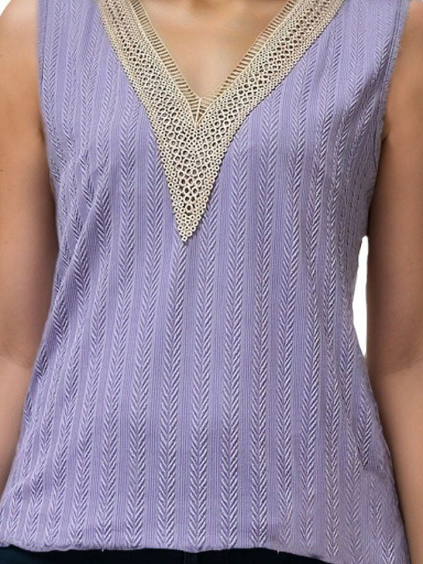 Jacquard Split-Joint Loose Sleeveless V-Neck Vest Top
