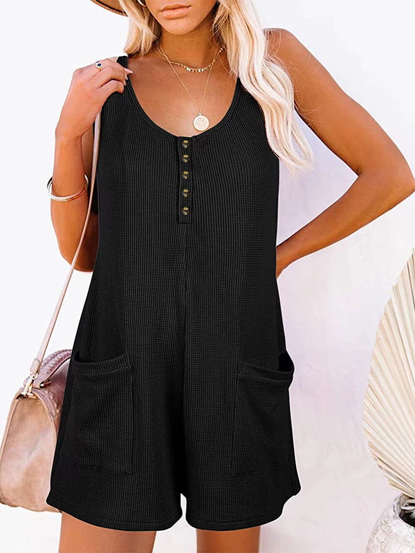 Split-Joint Loose Sleeveless U-Neck Rompers