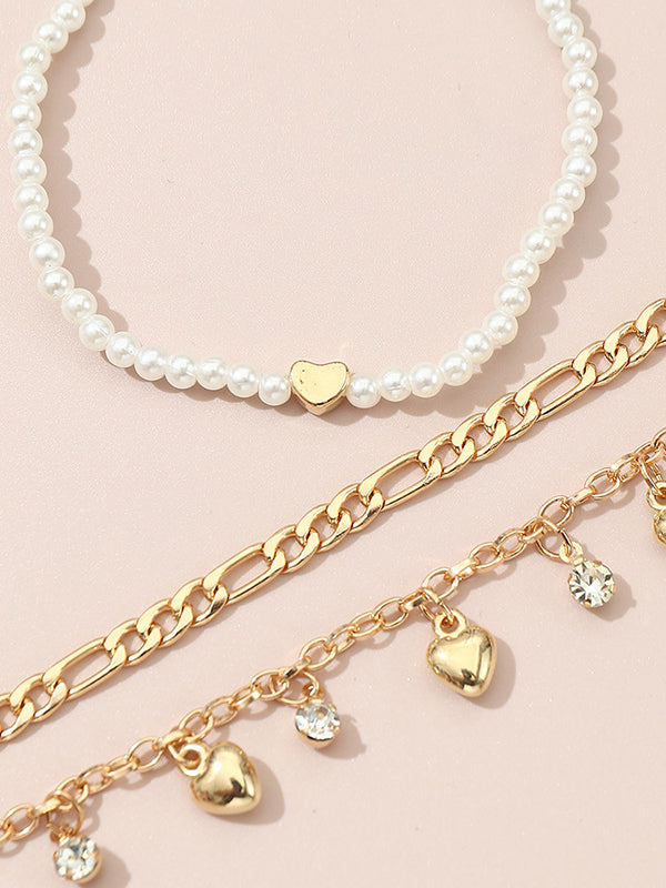 Beaded Chains Tasseled Triple Layered Anklets