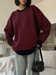 Pleated Split-Joint Long Sleeves Loose Round-Neck Sweater Tops