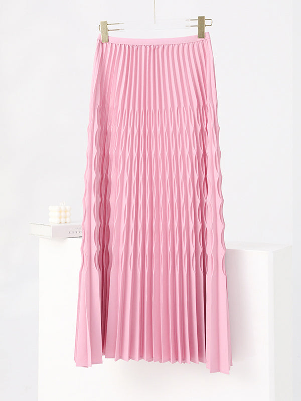 Elasticity Pleated Solid Color Loose Skirts