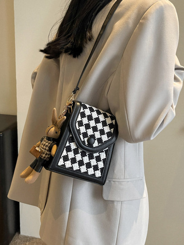 Checkerboard Contrast Color Crossbody Bags Bags