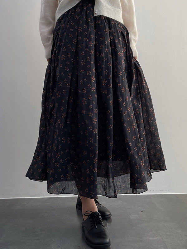 Drawstring Elasticity Floral Printed Loose Skirts