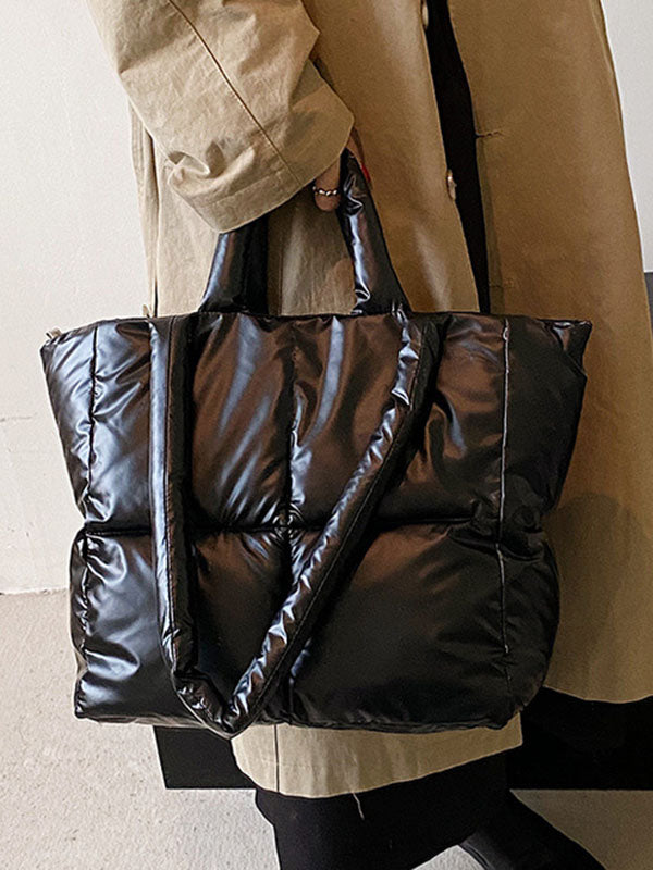 Solid Color Split-Joint Padded Tote Bags Handbags Bags