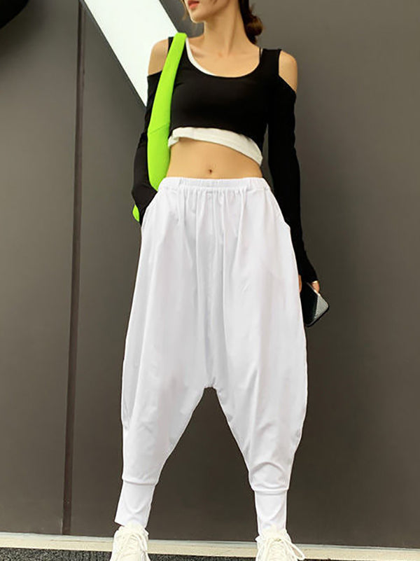 Harem Pants Elasticity Solid Color Pants