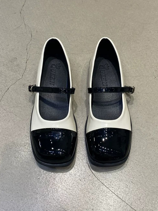 Round Cut Split-Joint Square-Toe Low Heels Flats Flat Shoes