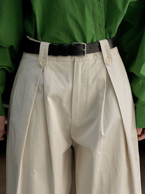 Pleated Solid Color High Waisted Wide Leg Trousers Casual Pants Bottoms