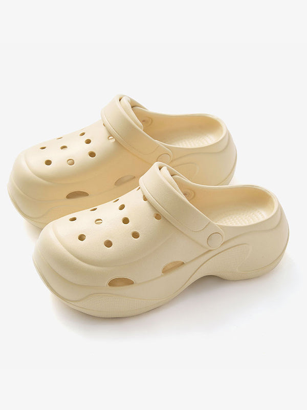 Hollow Round-Toe Solid Color Slippers Sandals Crocs