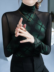Split-Joint Long Sleeves Skinny High Neck T-Shirts Tops