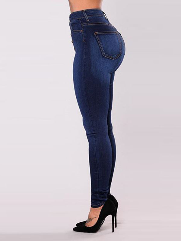 High-Waisted Split-Joint Skinny Leg Jean Pants Bottoms