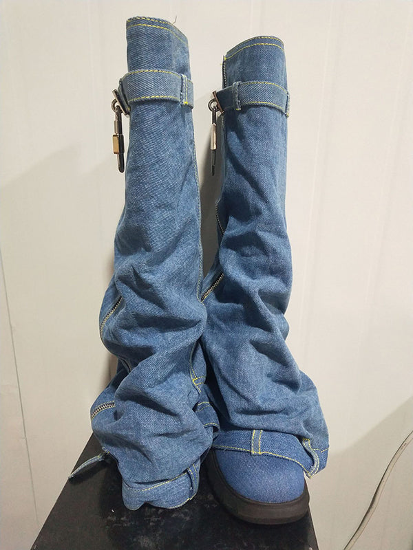 Buckle Round-Toe Zipper Boots