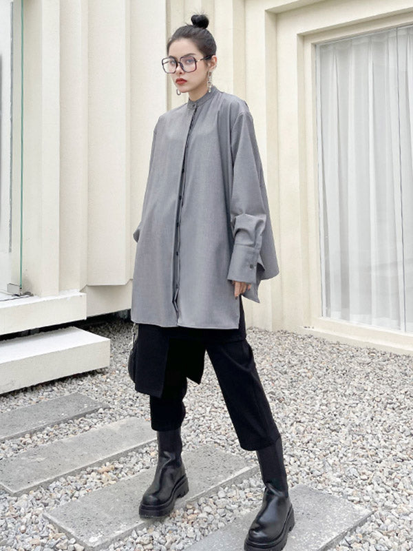 Light Maturity Irregular Stand Collar Long Sleeve Shirt