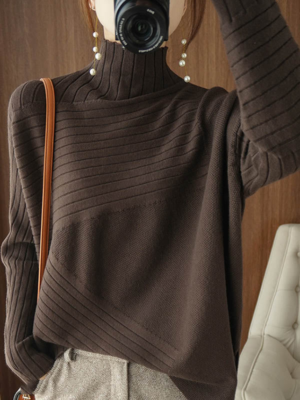 Original Irregular 7 Colors High-Neck Long Sleeves Sweater Top