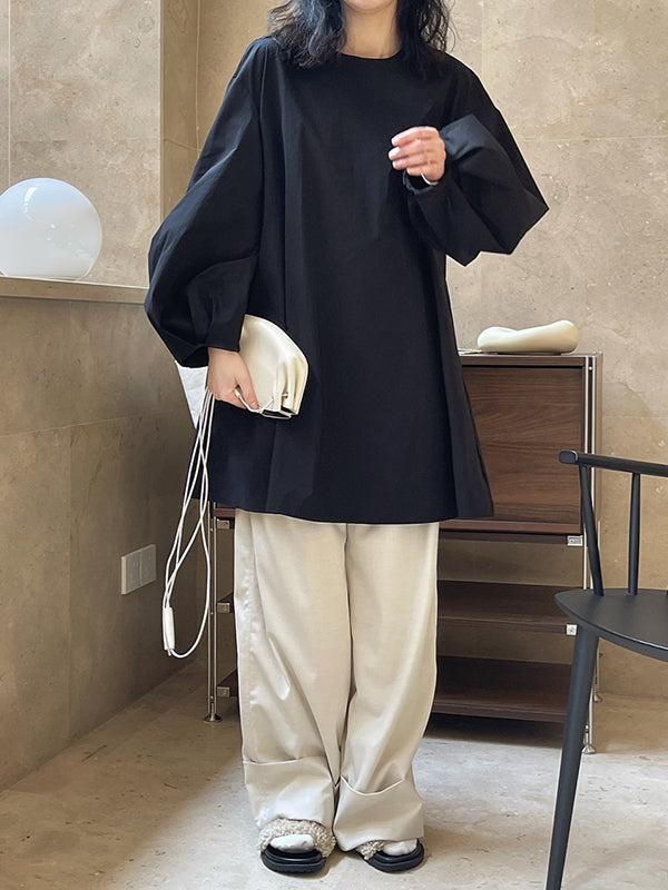 Urban Puff Sleeves Solid Color Round-Neck Mini Dress