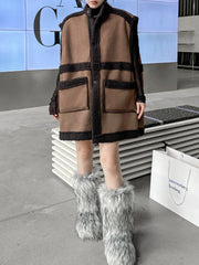 Buttoned Pockets Split-Joint Loose Sleeveless Stand Collar Vest Outerwear