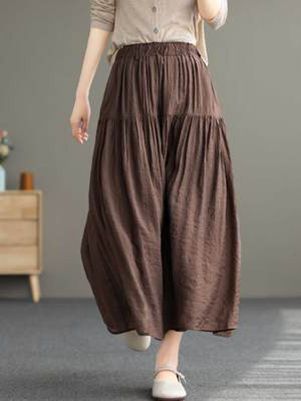 Casual Loose A-Line Pleated Elasticity Split-Joint Solid Color Skirts Bottoms