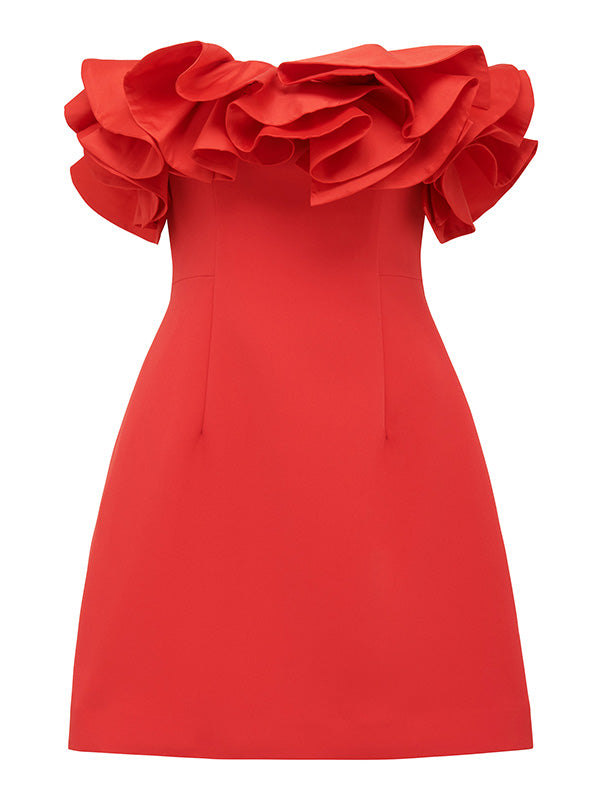 Solid Color Split-Joint Three-Dimensional Flower Zipper A-Line Sleeveless Tube Mini Dresses