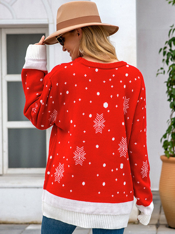 Casual Loose Long Sleeves Printed Round-Neck Sweater Tops