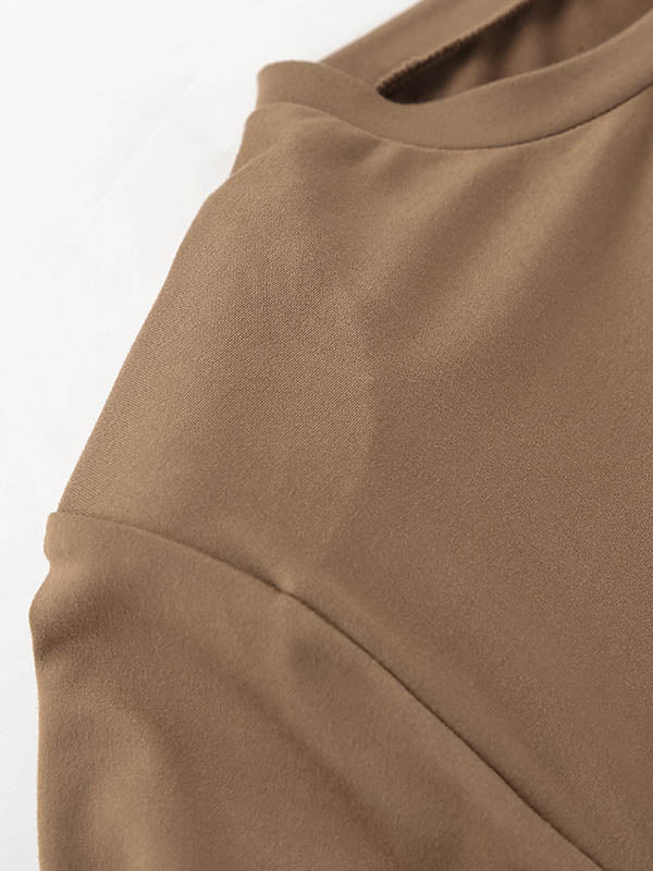 Pleated Solid Color Tied Waist Zipper A-Line Bodycon Round-Neck Mini Dresses