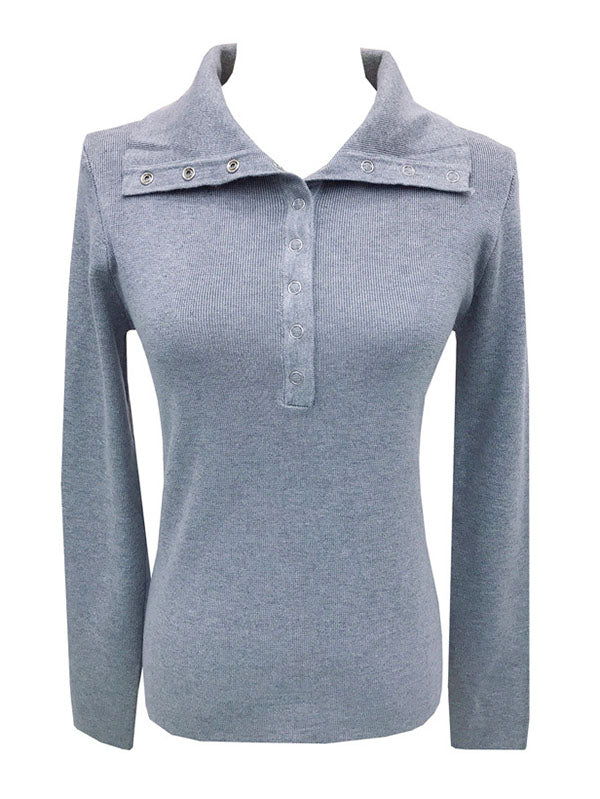 Casual Skinny Loose Solid Color Lapel Collar Pullovers