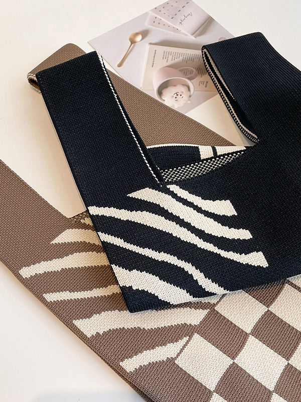 Checkerboard Striped Woven Handbag Bags