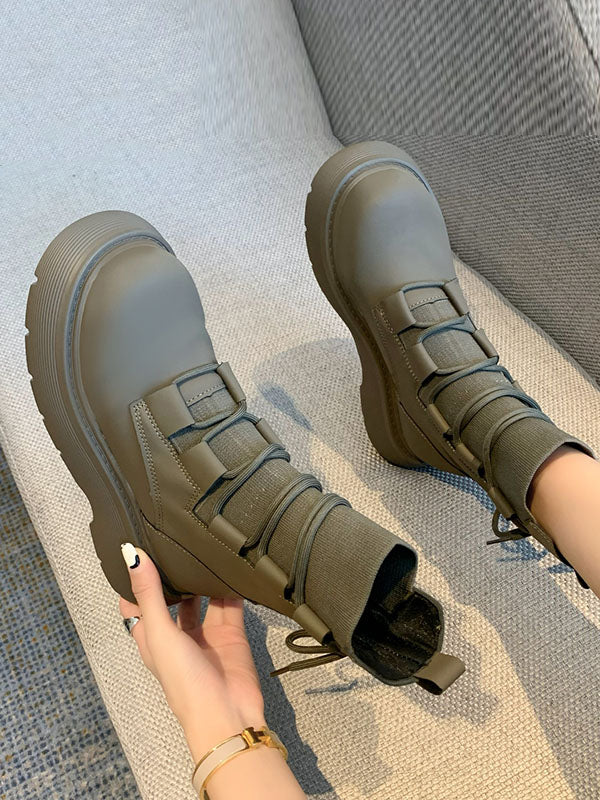 Lace-Up Round-Toe Solid Color Split-Joint Platform Shoes Dr. Martens Boots Boots