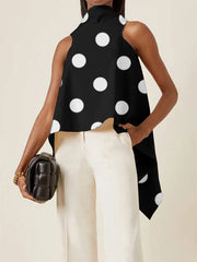 Polka Dot Asymmetric Split-Joint Sleeveless Vest