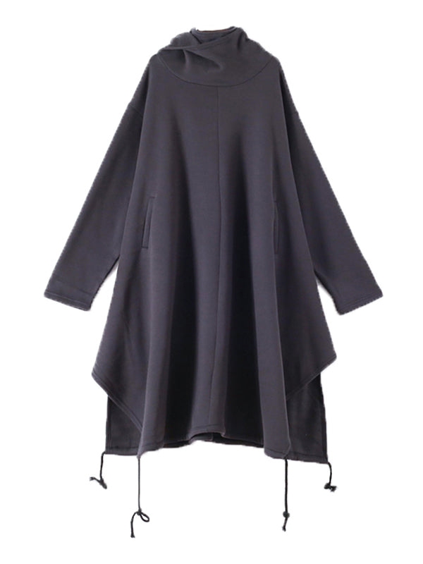 Oversize Hooded Asymmetric Split-Side Cape Dress