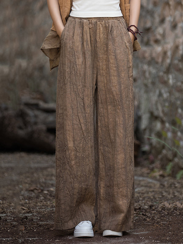 Elasticity Pockets Tie-Dyed Wide Leg Trousers Casual Pants Bottoms