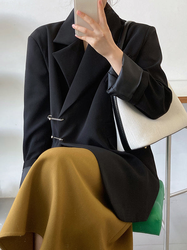 Urban Long Sleeves Loose Solid Color Pin Lapel Collar Suit Outerwear