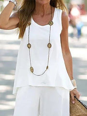 Solid Color High-low Loose Round-neck Vest Top