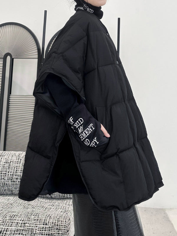 Solid Color Split-Joint Batwing Sleeves Loose Round-Neck Padded Coat