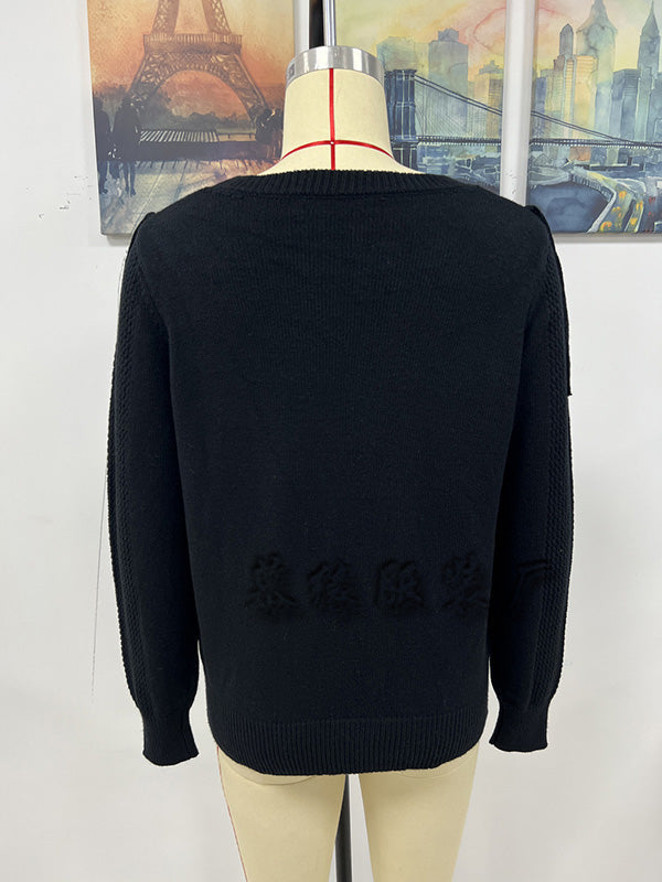 Original Long Sleeves Loose Tasseled Solid Color Round-Neck Sweater Tops