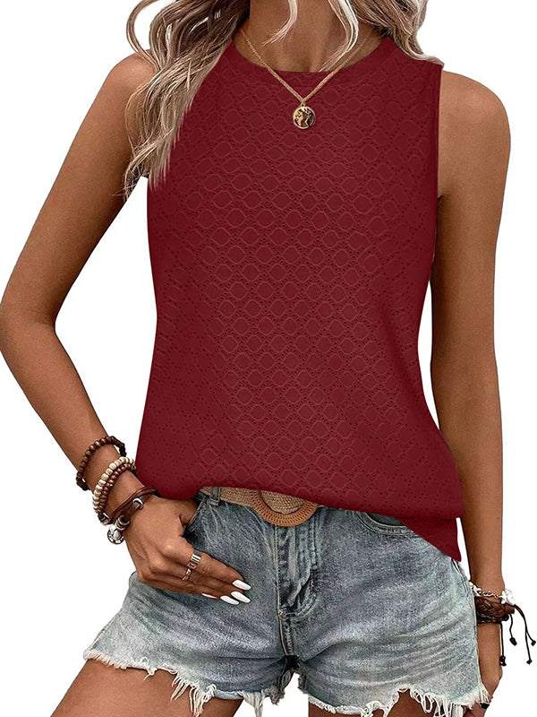 Solid Color Loose Sleeveless Round-Neck Vest Top