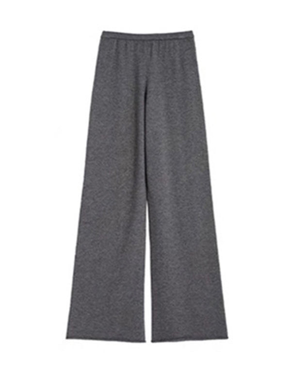 Urban Loose Solid Round-Neck Vest Top& V-Neck Sweater Tops& Wide Leg Pants Three-Piece Set