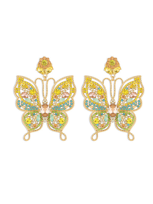 Butterfly Shape Rhine Stones Drop Earrings