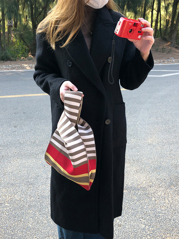 Contrast Color Striped Woven Handbag